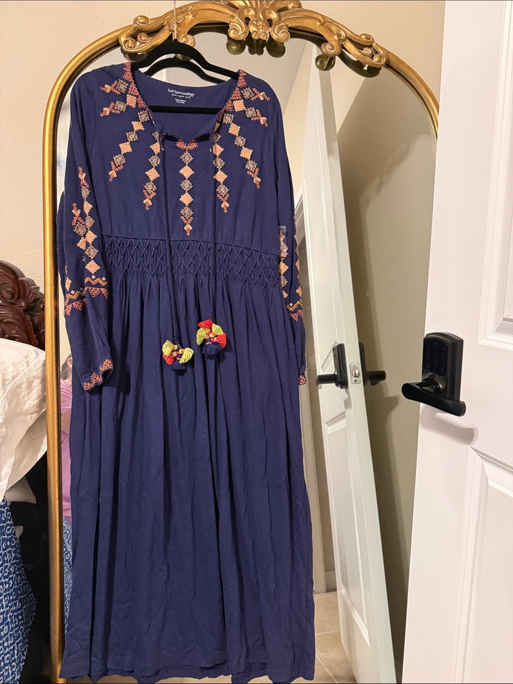 Soft Surroundings Navy Maxi Dress with Embroidered Accents